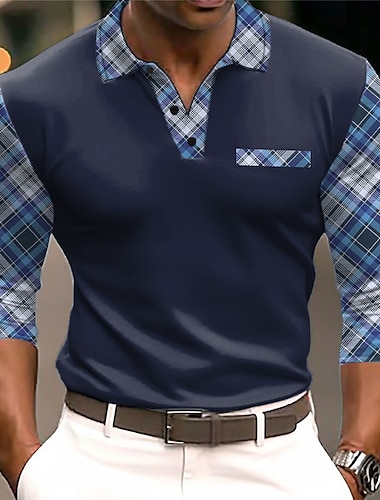  Kentucky Derby Pánské Kostkovaný Kabelové pletené polo Golfové polokošile Dlouhý rukáv Polo tričko Přehnutý Obchodní Venkovní Běžné / Denní Streetwear 3D Tisk Podzim zima Černá Bílá Tmavě námořnická