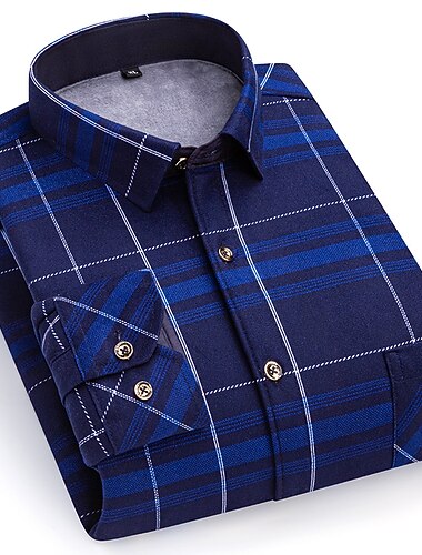  Voor heren shacket Plaid / Gestreept / Chevron Vakantie Nieuwjaar Donker Rood Donker Marine Koningsblauw Blauw Lange mouw Klassieke boord Herfst winter Kleding Afdrukken