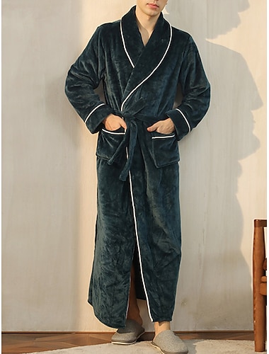  Hombre Pijamas Túnica Albornoces bata de baño 1 pcs Plano Elegante Casual Confort Hogar Diario Cama Vellón Comodidad Templado Escote en Pico Manga Larga Bolsillo Otoño Invierno Negro Rosa