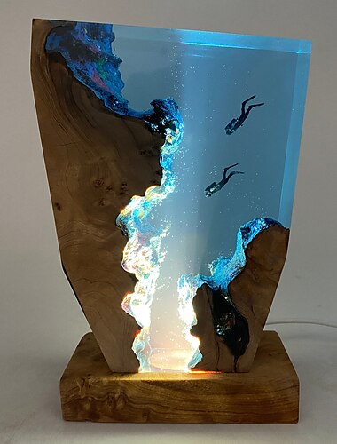  Resin Night Light Scuba Diving Deep Sea Exploration Colorful Wooden Lamp Free Diving Unique Decorative Gift Christmas Gift 15cm/20cm