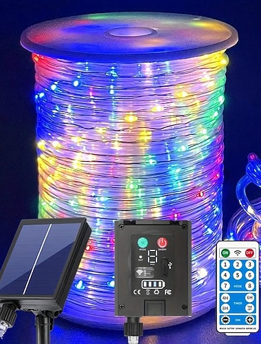  Солнечный светодиодный светильник-шнурок, водонепроницаемый, с дистанционным управлением, 50 м - 500 светодиодов/100 м - 1000 светодиодов, 8 режимов, удлиненные гирлянды с таймером, подходит для кемпинга на открытом воздухе, сада, террасы, двора