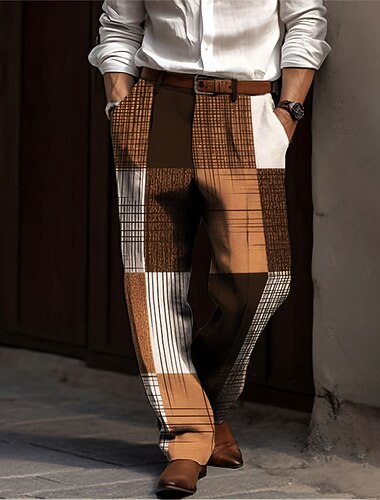  A quadri Lavoro Per uomo Stampa 3D pantaloni della tuta Pantaloni Esterno Strada Indossalo per lavorare Poliestere Blu Arancione Verde S M L Alto Elasticità Pantaloni