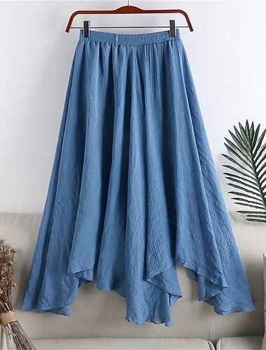  Women's Skirt A Line Swing Maxi High Waist Skirts Ruched Irregular Hem Solid Colored Causal Daily Spring & Summer Cotton Fashion Casual Light Blue Black White Pink