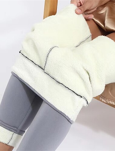  Mulheres Leggings Moda Roupa de rua Comprimento total Cintura Alta Cor Sólida Corte alto Quente Macio Confortável Micro-Elástica Ao ar livre Rua Roupa Diária Preto Cinza Escuro Inverno Outono