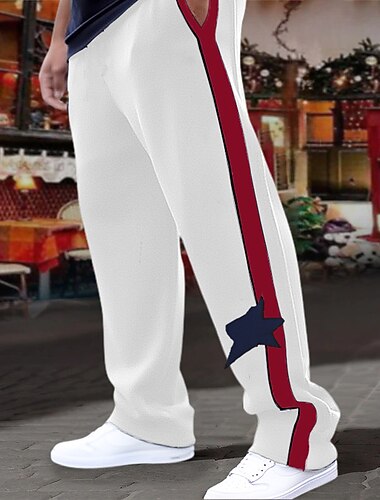  Herre Joggebukser Jogger Bukser Lapper Snorer Elastisk midje Fargeblokk Komfort Pustende Avslappet Daglig Ferie Sport Mote Svart Hvit