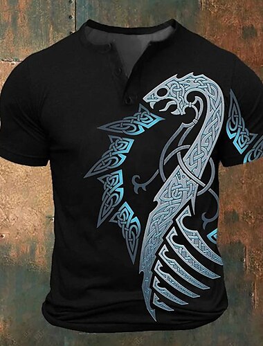  Voor heren Grafisch Viking T-shirt Henley-shirt Korte mouw 3D-afdrukken Modieus Retro vintage Klassiek Buitensporten Feestdagen Uitgaan Lente zomer Rood blauw Paars Groen Henley Henley-T-shirt
