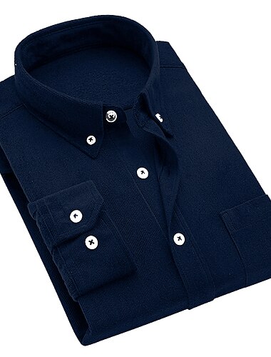  رجالي قميص رسمي زر قميص أسفل قميص بياقة قميص مضلع سهل مناسب للحفلات المشي أزرق خمر البحر الأزرق أسود كم طويل طوي الشتاء ملابس دافئ