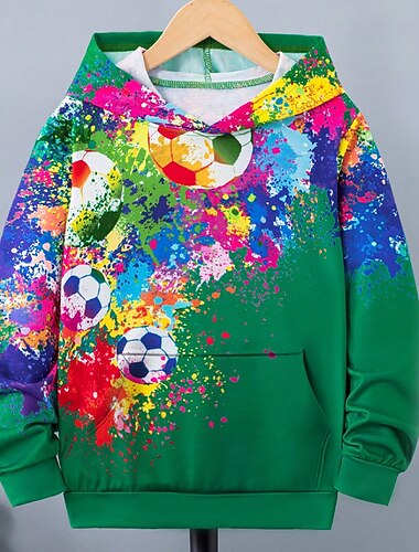  Fiú 3D Futball Kapucnis felsőrész Pullover Hosszú ujj 3D nyomtatás Ősz Tél Divat Utcai sikk Menő Gyerekek 3-12 év Szabadtéri Hétköznapi Napi Normál