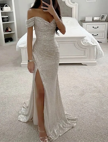 Robe de bal sirène de plage robe à sequins soirée formelle traîne balayée sans manches col à cowl avec fente plissée robe de masquerade 2025