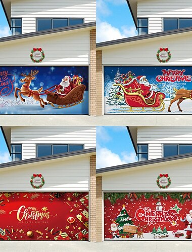  クリスマスガレージドアバナー、屋内屋外クリスマス休暇、幸せな背景、装飾カバー、クリスマス新年あけましておめでとうございますバナー、大型ドアカバー、クリスマス装飾