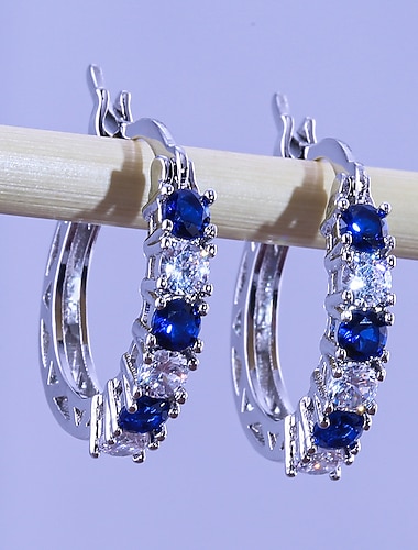  בגדי ריקוד נשים זירקון טבעות חישוקים תכשיטים מהודרים קלאסי יָקָר מסוגנן פשוט עגילים תכשיטים כחול / סגול / פוקסיה עבור מתנה פֶסטִיבָל זוג 1