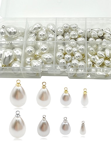  110 tropfenförmige Perlen-Anhänger-Charms, Imitationsperlen-Anhänger, Ohrringe, Zubehör, Anhänger, Schafauge, 6 x 10 mm/8 x 10 mm/10 x 14 mm/13 x 18 mm