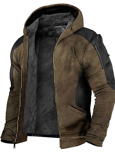  Herren Sweatjacke Kapuzenshirt mit durchgehendem Reißverschluss Hoodie Jacke Fuzzy-Sherpa Blau Dunkelgrün Braun Mit Kapuze Farbblock Reißverschluss Sport & Natur Täglich Festtage Polyester