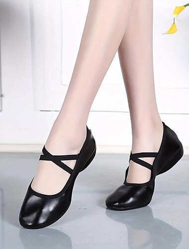  Schwarze Ballettschuhe für Damen mit weicher Sohle - Professionelle flache Schlupfschuhe mit Kreuzriemen für Training und Auftritte