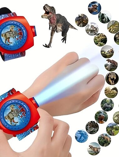  barn digital klocka dinosaurie projektion tecknad dinosaurie mönster klocka projektor på handleden pedagogisk leksak klocka barn pojkar flickor present