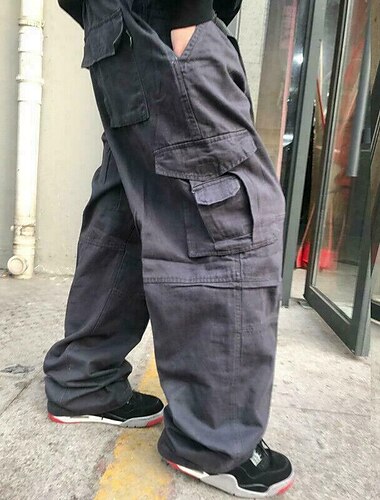  Men's Cargo Pants Cargo Trousers Combat Trousers Pocket Plain Comfort Breathable Outdoor Daily Going out Casual Big and Tall Black Green