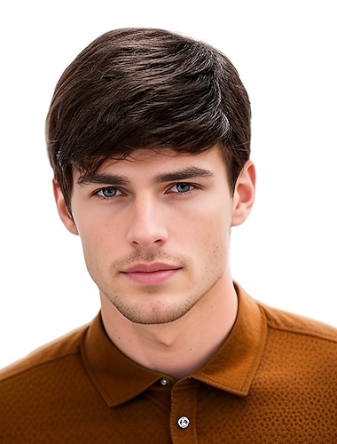  brun parykk for menn kort lag bølgete parykker for menn naturlig syntetisk hår parykk for menn menn fyr cosplay anime fest kostyme anime
