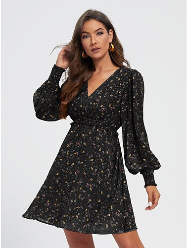  mini-robe décontractée en mousseline de soie à volants et fleurs