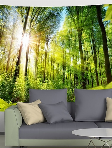  المناظر الطبيعية الغابات أشعة الشمس شنقا نسيج جدار الفن نسيج كبير جدارية ديكور صورة خلفية ستارة بطانية غرفة نوم المنزل غرفة المعيشة الديكور
