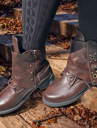  bottines marron à boucle et clous pour femme - style outdoor robuste pour l'automne/hiver - idéales pour la randonnée et les sorties décontractées