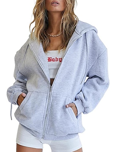  Sweatshirt Sweat à capuche zippé Sweat Plein Poche avant Pour Femme Adulte Non-imprimable Plein Air Casual Quotidien