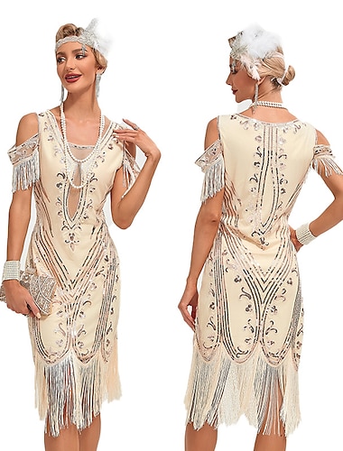  Retro Vintage Goldene Zwanziger 1920er Flapper Kleid Kleid Maskerade Der große Gatsby Hochzeitsgast Pailletten Quastenfransen Damen Maskerade Hochzeit Hochzeitsgast Party / Abend Erwachsene Kleid