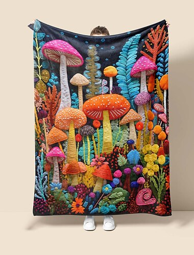  Colcha de setas con patrón artístico, manta grande, manta súper suave, novedad, franela cálida, impresa en 3d, decoración de habitación para todas las estaciones, regalos, manta grande