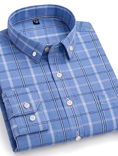  Herre Skjorte med knapp ned Rutete / stripete / Chevron Bryllup 15- og 16-års bursdag Lysegrønn Mørkegrønn Lysegrå Mørkegrå Langermet Aftæpning Alle årstider Klær Spenne