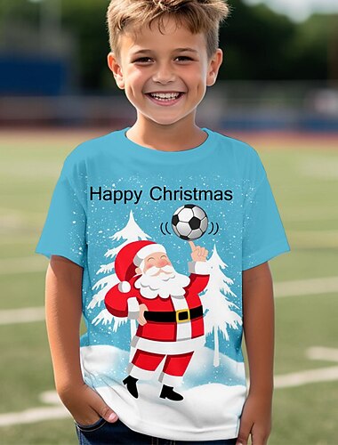  Kerstmis Jongens 3D Kerstman Brief Kerst T-shirt T-shirt Overhemden Korte mouw 3D-afdrukken Zomer Lente Actief Sport Modieus Polyester Kinderen 3-12 jaar Strakke ronde hals Buiten Casual Dagelijks