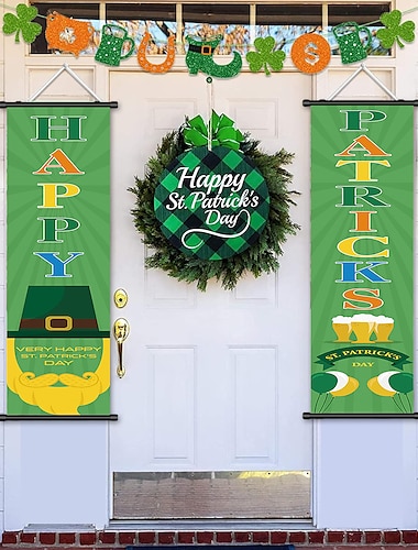  1 Stück Happy Patricks Poster mit Kleiderbügeln, Innenhof, Wandkunst, Leinwand, Poster, Kunst für Zuhause, Wohnzimmer, Dekoration, Wandkunst-Dekor