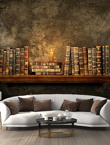  Landschaft, Vintage-Bücherregal, hängender Wandteppich, Wandkunst, großer Wandteppich, Wanddekoration, Fotografie, Hintergrund, Decke, Vorhang, Zuhause, Schlafzimmer, Wohnzimmer, Dekoration