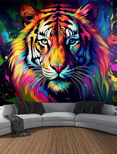  arazzo a luce nera reattivo ai raggi UV che brilla al buio festa fluorescente tigre al neon animale psichedelico trippy nebbioso appeso arazzo arte murale per soggiorno camera da letto
