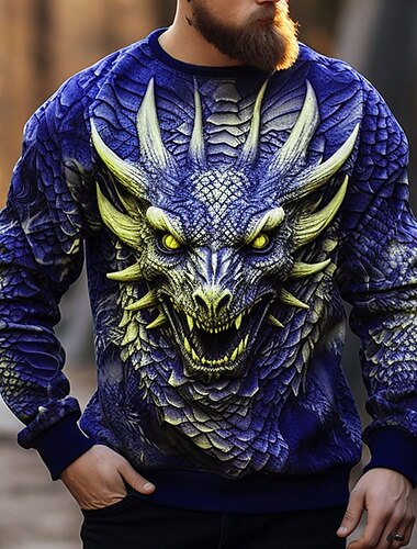  男性用 グラフィック 動物 モンスター スウェットシャツ プルオーバースウェットシャツ 長袖 トレーナー クルーネック ファッション 日常 カジュアル 3Dプリント バケーション 祝日 お出かけ プリント 春 & 秋