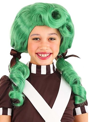  Schokoladenfabrikarbeiter grüne Perücke für Mädchen Karnevalsperücken Halloweenperücken St. Patrick's Day Perücken