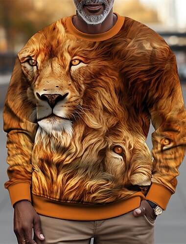  Pánské Grafika Lev Mikiny Svetrová mikina Dlouhý rukáv Mikina Tričkový Módní Denní Na běžné nošení 3D tisk Dovolená Jdeme ven Streetwear Tisk Jaro & podzim