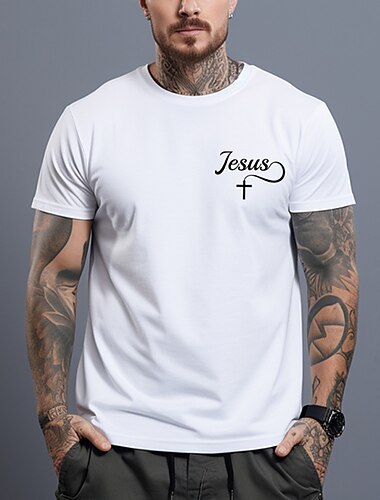  Per uomo Gesù Maglietta Cotone Manica Corta Grafico Camicia Nero Bianco Borgogna Maglietta comoda Sport all'Aperto Ferie Abbigliamento di stilista