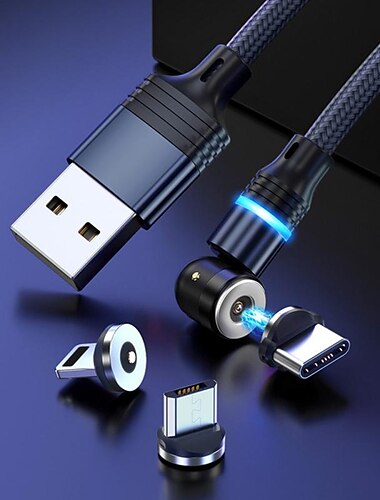  Универсальный зарядный кабель 0,5М (1.5ft) 3,3 фута 6,6 футов USB A на Lightning/микро/USB C 2.4 A Кабель для зарядки Быстрая зарядка нейлон плетеный 3 в 1 Магнитный Назначение Samsung Xiaomi Huawei