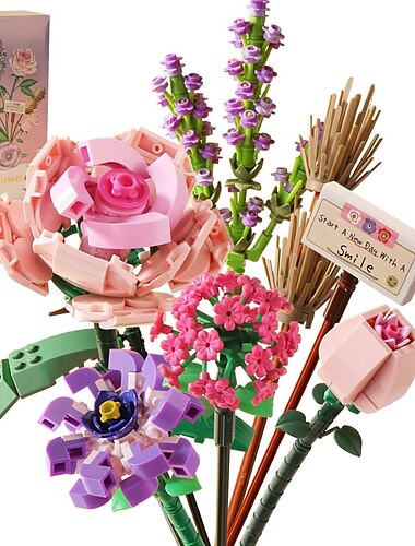  Cadeaux pour la fête des femmes, blocs de construction miniatures, ensemble de bouquets de fleurs artificielles, décoration d'intérieur, cadeau pour petite amie, cadeau de fête des mères, cadeaux