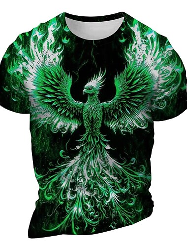  Herre Grafisk Dyr Phoenix T-shirt Kortærmet T-shirt 3D-udskrivning Rund hals Skjorte Daglig Designer Retro / vintage Sport & Udendørs Ferie I-byen-tøj Gul Blå Lilla Forår sommer Tøj S M L XL 2XL 3XL