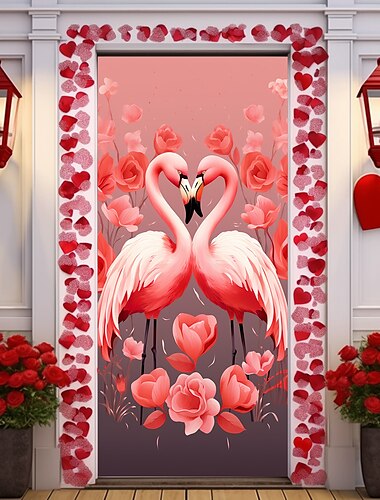  Trouw Buiten Decoraties Deur Covers Deur Tapijt Deur Gordijn Decoratie Achtergrond Binnen/Buiten Deur Banner voor Voordeur Boerderij Flamingo Hart