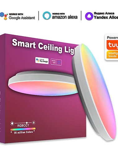  אמזון tuya smart rgbcw תאורת תקרה super bo חדר שינה וסלון אפליקציית wifi מבוקר קול תאורת תקרה לד קוטר 30 ס"מ