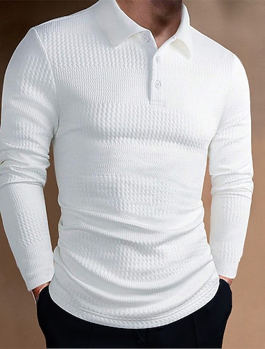  Per uomo Polo con bottoni Camicia da golf Golf Informale Sport Bavero Manica lunga Di tendenza Essenziale Liscio Testurizzato Pulsante Primavera & Autunno Standard Vinaccia Nero Bianco Blu Polo con