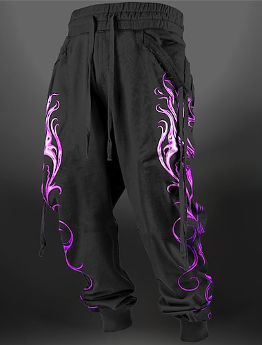 Vlam Abstract Voor heren 3D-afdrukken Joggingbroeken Broeken Buiten Straat Casual / Dagelijks Polyester Geel Blauw Paars S M L Medium Taille Elasticiteit Broek