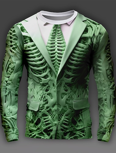  Homens Gráfico Caveiras Osso Esqueleto Manga Longa Camiseta Impressão 3D Gola Redonda Camisa Diário Designer Artistíco Festa Casual Feriado Marron Escuro Castanho Claro Verde Primavera & Outono Roupa