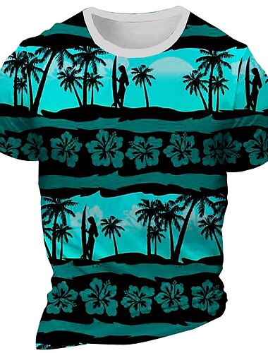  Herren Blumen Graphic Palme T Shirt Kurzarm T-Shirt 3D-Druck Rundhalsausschnitt Hemd Täglich Designer Retro Vintage Sports Outdoor Hawaiianisch Festtage Gelb Blau Rot Frühling Sommer Bekleidung S M L