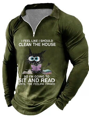  Camiseta Gráfica Longa Masculina Divertida de Procrastinação - Humor de Gato Lendo - 'Sente-se e Leia Até a Sensação Passar' - Presente de Estilo de Vida
