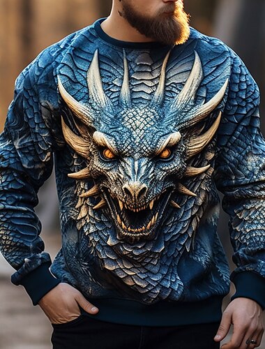  男性用 グラフィック 動物 モンスター スウェットシャツ プルオーバースウェットシャツ 長袖 トレーナー クルーネック ファッション 日常 カジュアル 3Dプリント バケーション 祝日 お出かけ プリント 春 & 秋