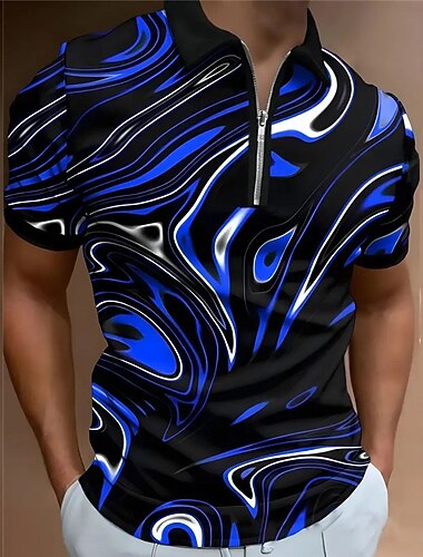  Voor heren Grafisch Poloshirts met rits Golfshirt Korte mouw Poloshirt Overhemden met kraag Casual Vakantiekleding Rave-kleding Feestoutfits 3D-afdrukken Polo met kwartrits Lente zomer blauw Paars