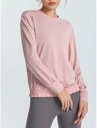  Mujer Camiseta Running T-shirt yoga Secado rápido Color sólido Yoga Aptitud física Bolsillo Negro Blanco Rosa Cuello Barco Alta elasticidad Primavera & Otoño