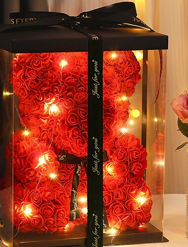  Rozenbeer kunstmatige schuimbloemen met led-licht en plastic geschenkdoos - perfect romantisch cadeau voor Moederdag, jubileum, bruiloft, verjaardag, Thanksgiving en Kerstmis 25 cm/10 inch